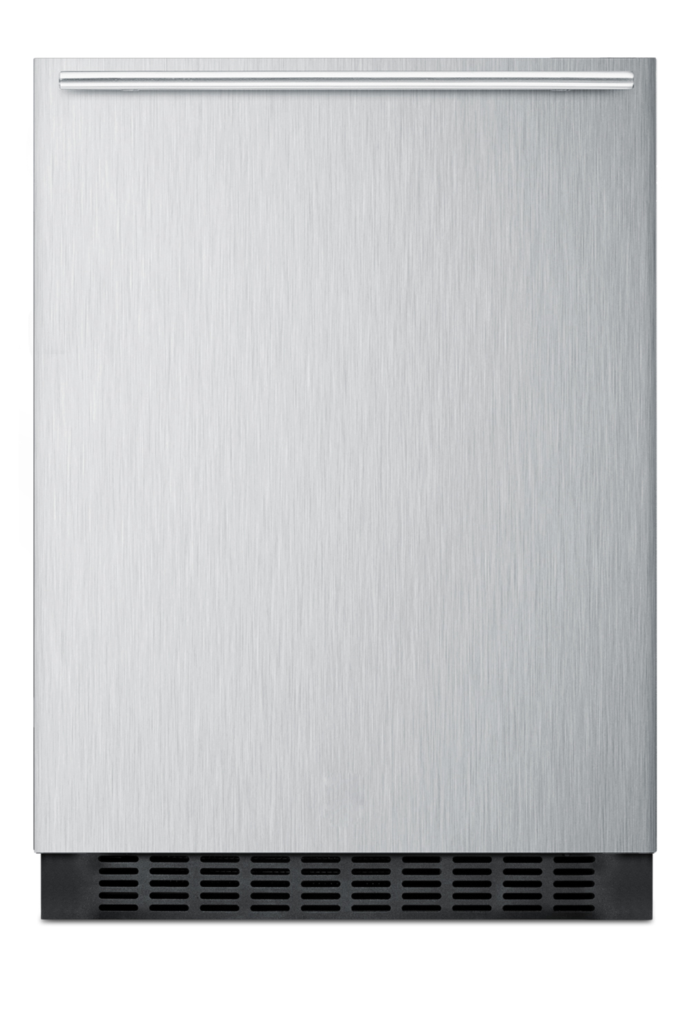 Built-in undercounter all-refrigerator for residential or commercial use, frost-free w/stainless steel wrapped door, horizontal handle, and black cabinet